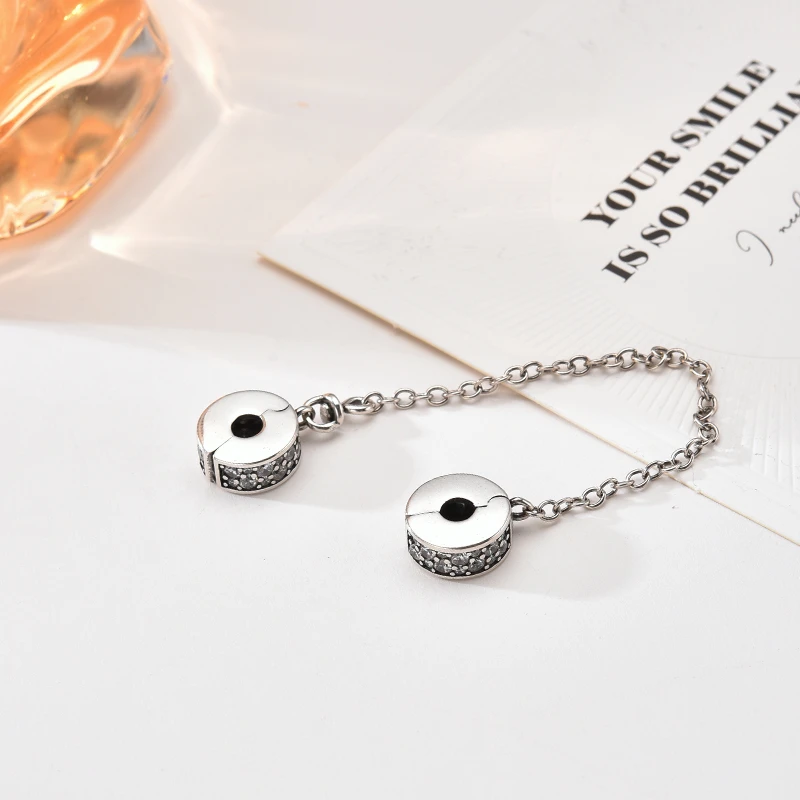 حار بيع تألق Pavé سلسلة أمان سحر صالح الأوروبي الأصلي الفضة سوار DIY مجوهرات اكسسوارات النساء هدية #3