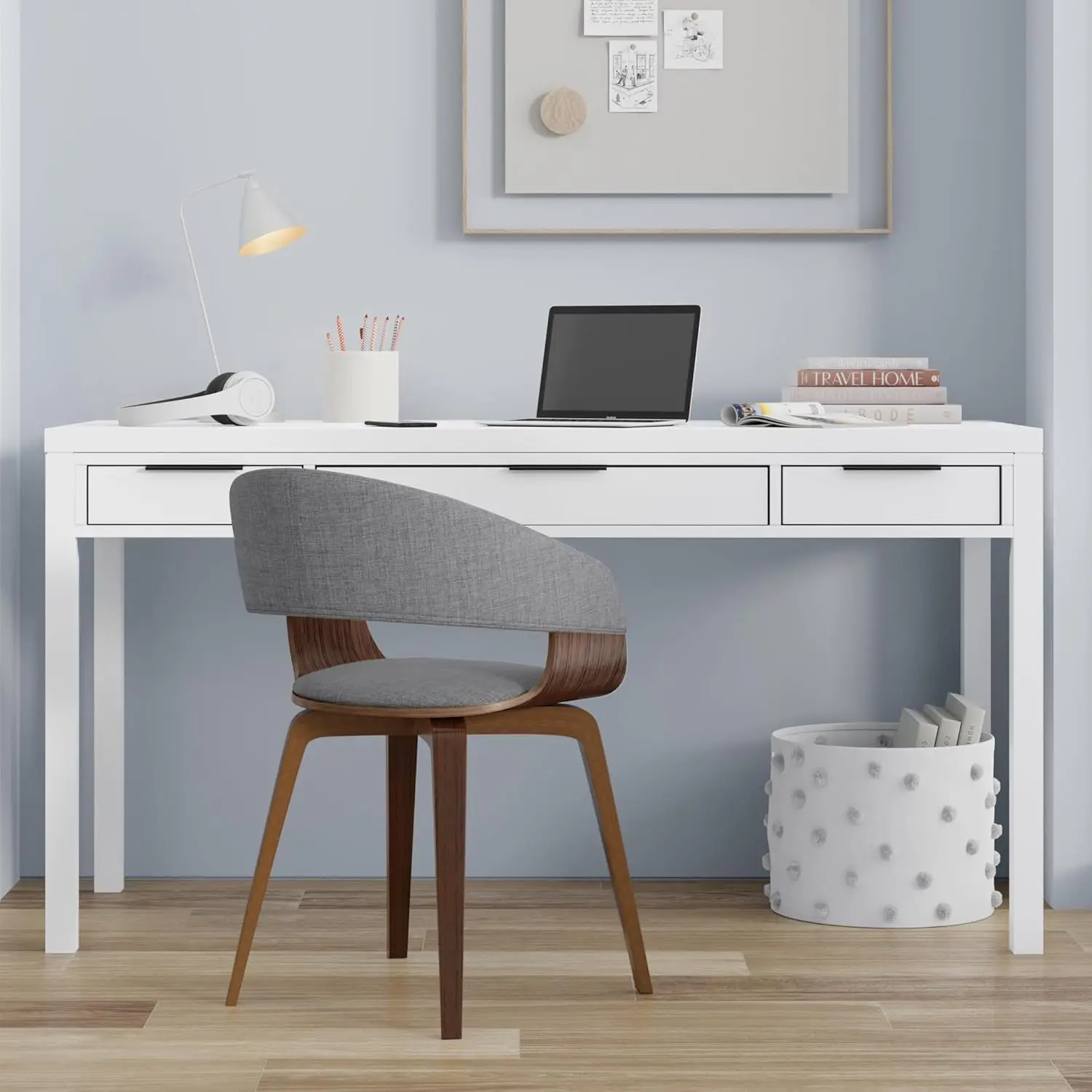 Simplihome Hollander Solid Wood Contemporary 60 Inch Wide Desk In White, For The Office Desk, Writing Table, Workstation And