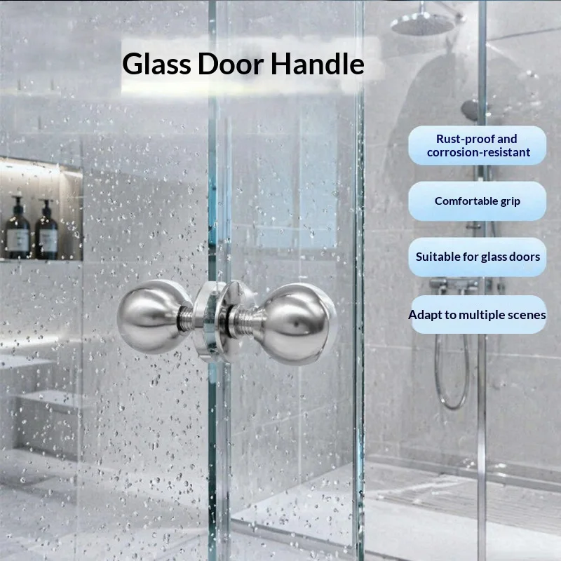Solid 304 Stainless Steel Round Ball Single Hole Shower Room Sliding Door Small Handle Bathroom Sanitary Glass Door Knob