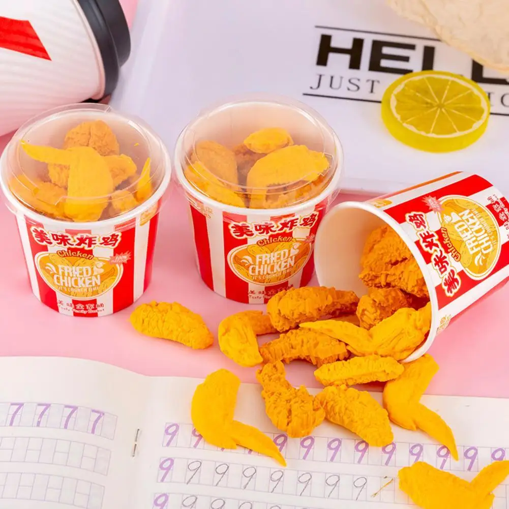 1 Set Creative Eraser Cartoon Simulation Food Bucket Fried Chicken Set Eraser Kawaii Stationery For Kids Rubber School Supplies