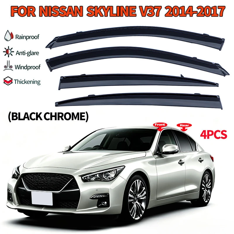 2Color Sliver Black Chrome PC Windproof Anti-glare Car Window Visor Wind Deflectors For Nissan Skyline V37 2014-2017
