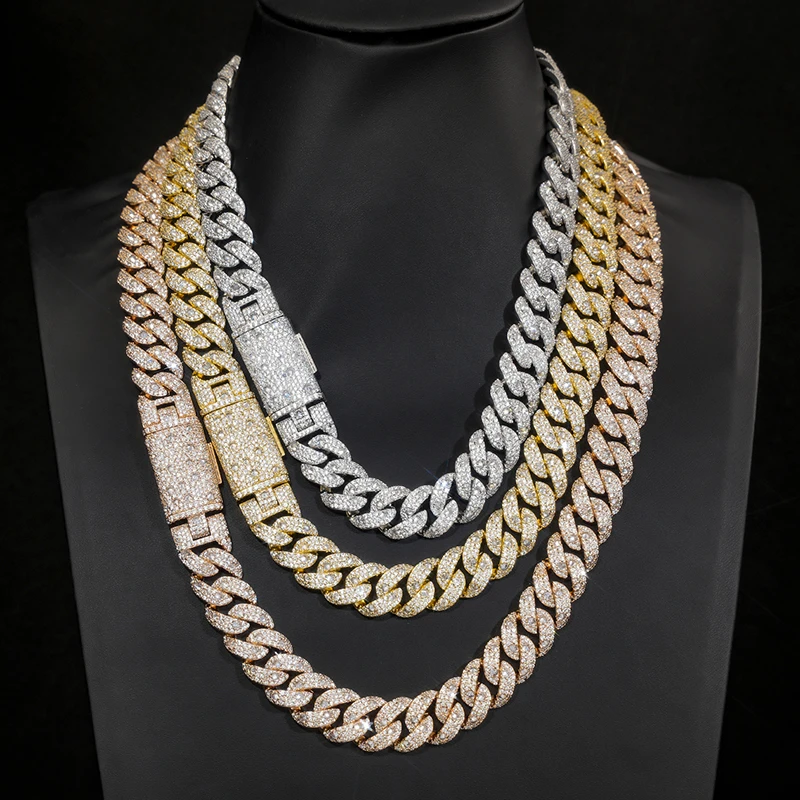 Hip Hop 5A+ CZ Stone Pave Bling Ice Out 16mm wide Round Bubble Cuban Miami Link Chain Necklace for Men Rapper Jewelry Rose Color
