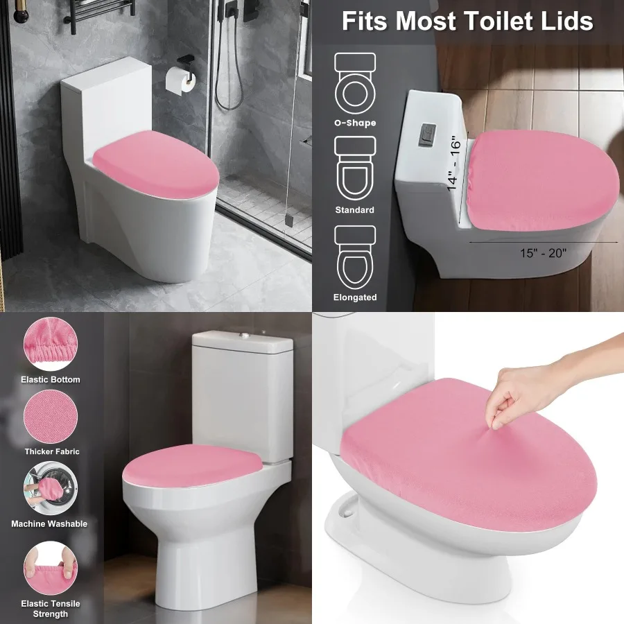 

Крышка унитаза из эластичного спандекса, толстая моющаяся мягкая крышка сиденья для унитаза для ванной комнаты, подходит для большинства крышек унитаза, розовая, идеально подходит для дома
