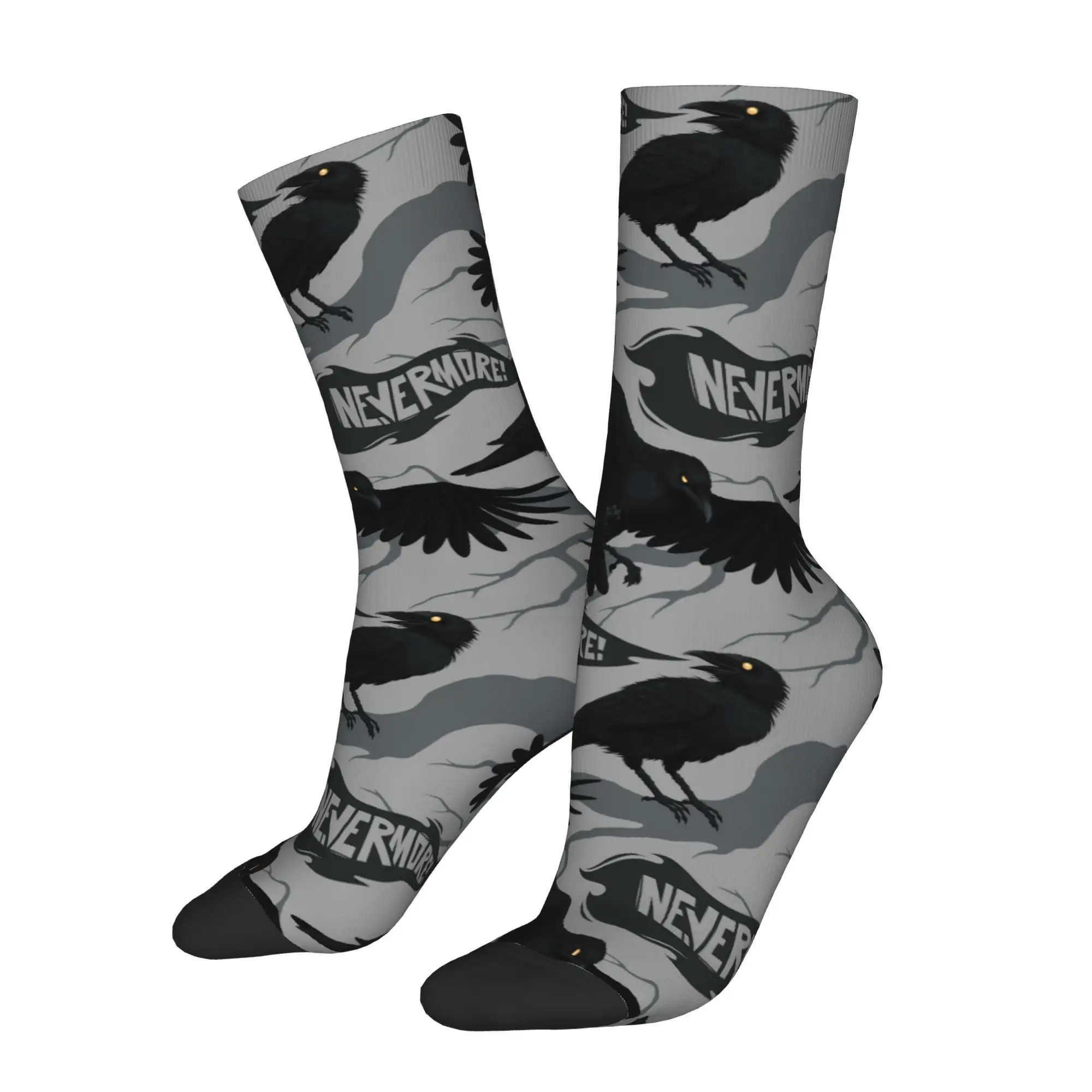 1pc Raven on A Branch   Printed Men's Socks Novelty Hip Hop Harajuku Pattern Crew Sock Casual Gift