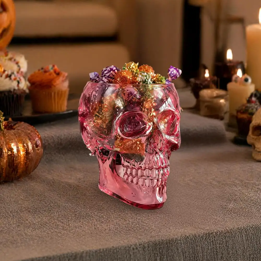 Skull Vase for Halloween Transparent Pink Glass Decor Skull Wall Vase Translucent Resin Planter Spooky Face-shaped for Home