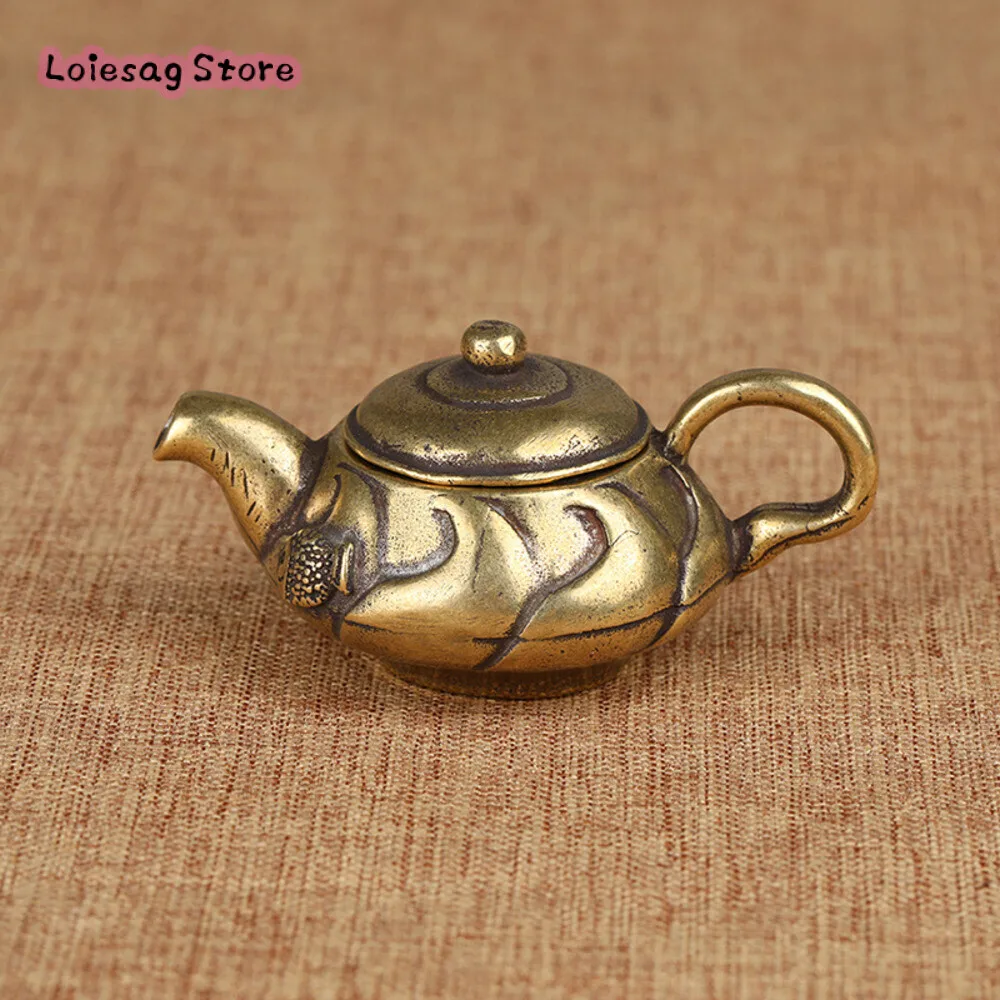 Brass Small Teapot Decoration Mini Small Copper Pot Double Fish Small Pot Hand Handle Copper Small Tea Ceremony Exquisite Pot