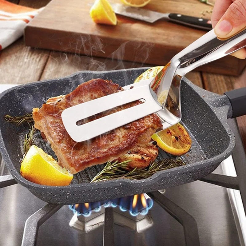 Clip de pala de doble cara de acero inoxidable, pinzas de cocina con espátula de acero inoxidable, abrazadera para parrilla, Clip para espátula volteadora