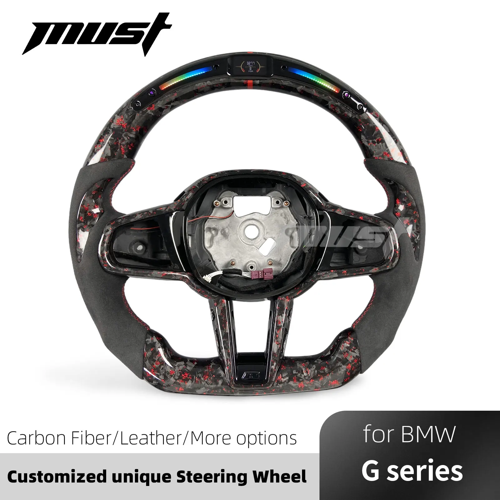 Custom LED Red Forged Carbon Fiber Steering Wheel For BMW LCI Upgrade M240i M340i M440i X3 X4 X5 M G05 G20 G29 G30 G87 G80 G82