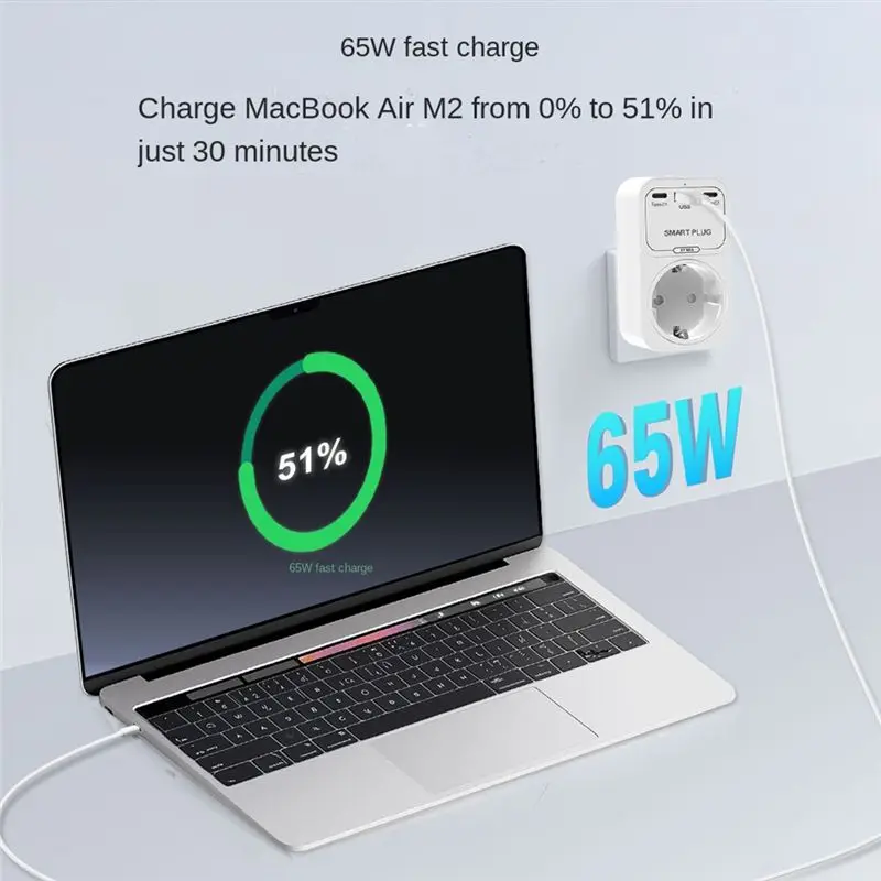 

AWAH Tuya Smart Plug Wifi 65W Fast With Type C USB A Fast Charging Ports EU Socket Outlet Fast Charging,Remote Socket EU