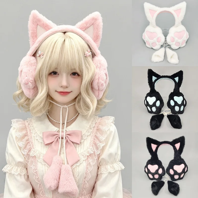 New Sweet and Cute Cat Claw Plush Hair Strap Eartips for Warmth Autumn and Winter Ear Cover Cold Protection Eartips