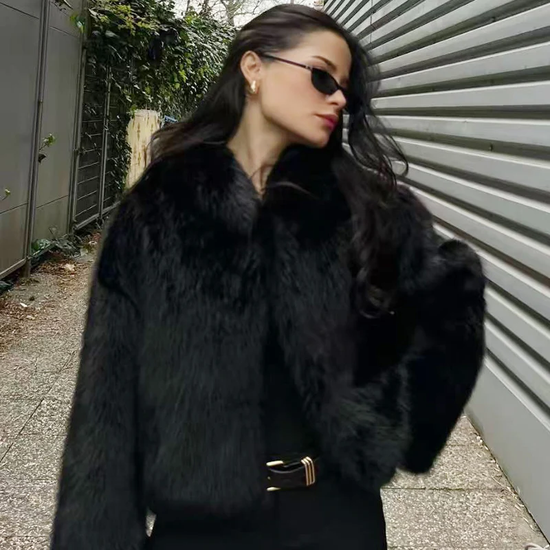 HXAO, chaquetas para mujer, abrigo corto esponjoso, chaqueta de piel de felpa, abrigo de Otoño Invierno para mujer, Tops de manga larga, prendas de vestir exteriores, chaquetas de moda