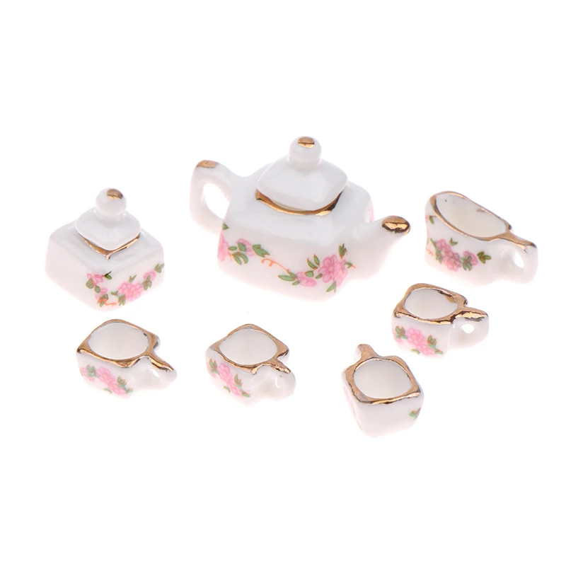 1Set Keramische 1:6 1:12 Poppenhuis Miniatuur Porseleinen Theekopje Servies Keuken Poppenhuis Theepot Diy Meubels Speelgoed Kid Cadeau