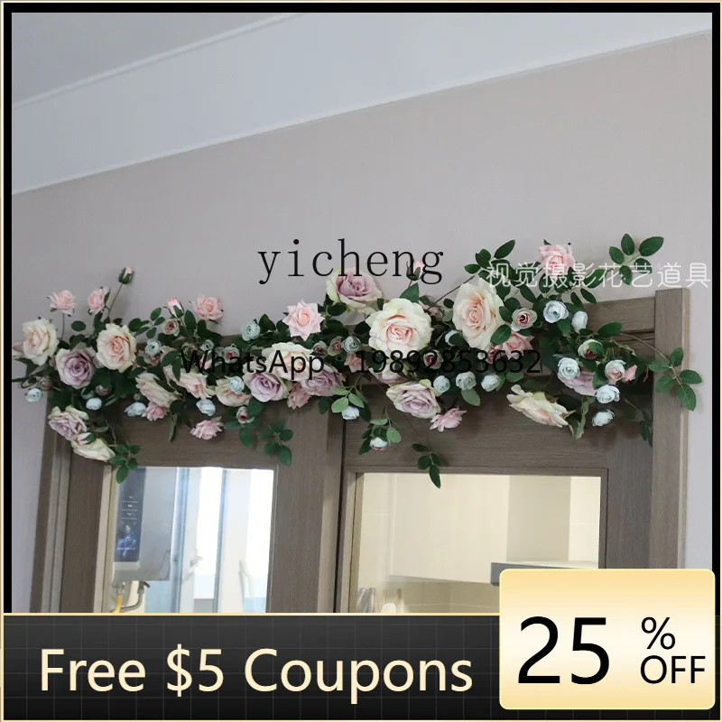 simulation high-grade rose vine fake flower rattan wall arch hanging winding blocking decoration
