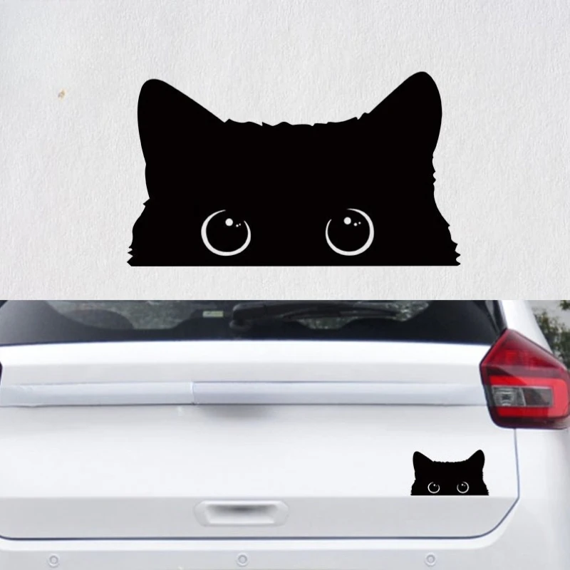 1 piece Hot Car Sticker Accessories Poor Cat Is Stealing with Big Eyes Watch Vinyl Car Styling Cover Waterproof PVC 15X9CM