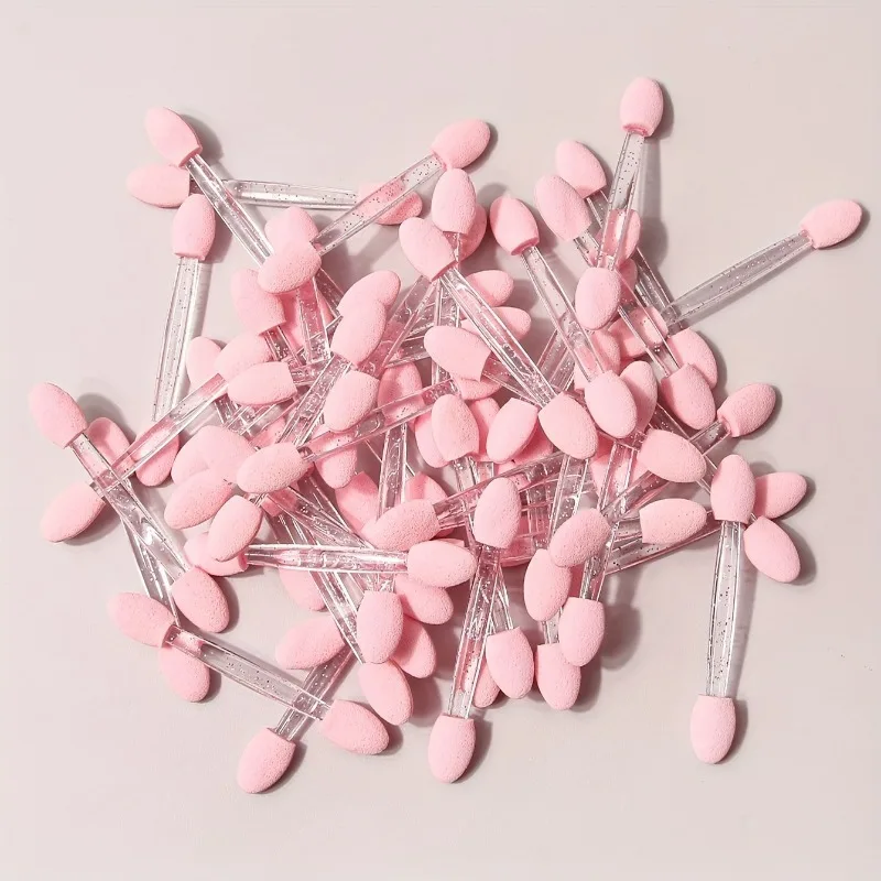 50 Stück Augen-Einweg-Lidschattenstift mit doppeltem Kopf, doppelseitiger Augen-Make-up-Applikator, kurzer Schwamm, Lidschatten-Applikator