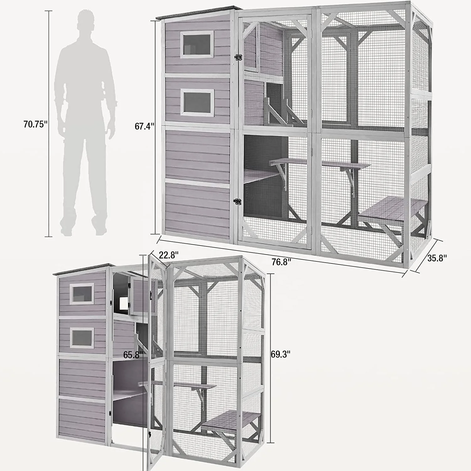 حار بيع في الهواء الطلق كبير خشب متين قفص الحيوانات الأليفة بيت القط الخشبي #3