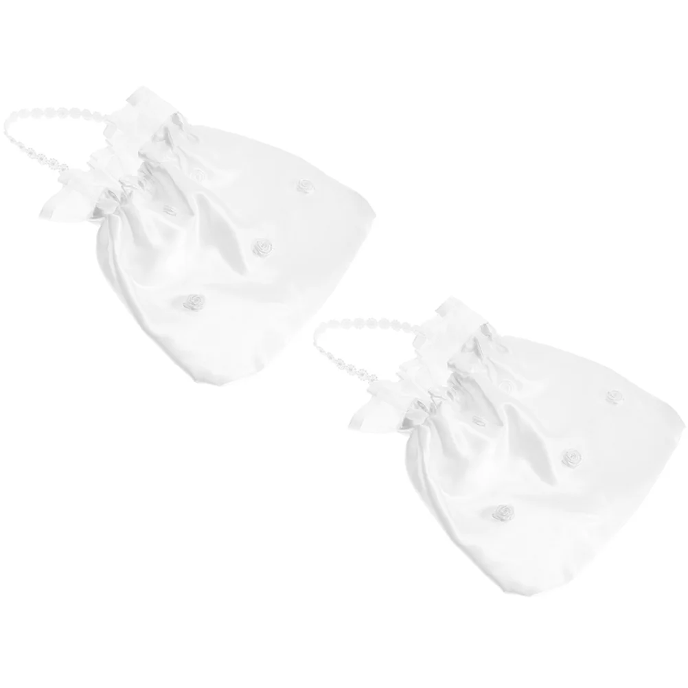 

2pcs Bridal Money Bag Satin Polyester Lace Decorated Wedding Accessory Bridesmaid Gift Elegant Clutch