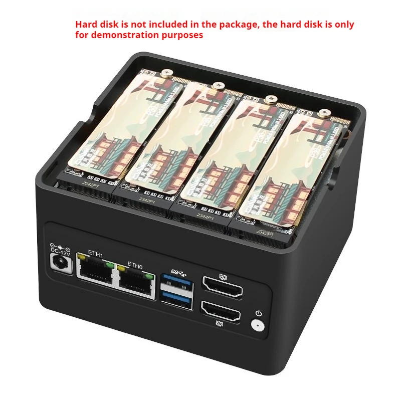 N100/N150/N305/N355 2.5G DDR5 4xM.2 Mini host NAS con flash completo de bolsillo