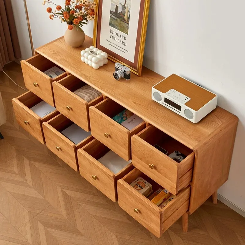 Cherry wood solid wood chest cabinet, living room locker, eight-bucket cabinet, oak bedroom, wall storage cabinet, bedside cabin