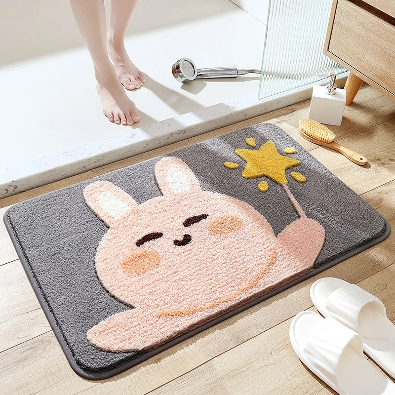 

Inyahome Cute Bathroom Mats for Kids Non-Slip Soft Pink Rabbit Bath Rugs Thick Microfiber Kawaii Animal Rugs коврик для ванной