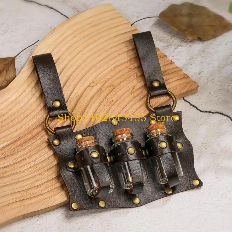 49MC Retros Medieval Leather Belt Magics Potion Bottle Leather Holder Alchemist for Role Playing and Themed Parties