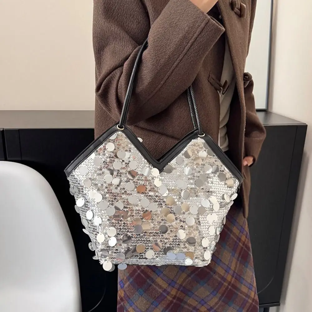 Portable Evening Bag Sequin Tote Bag Gold Silver Blingbling Handbag Shiny Fashion Glitter Shoulder Bag Shopping