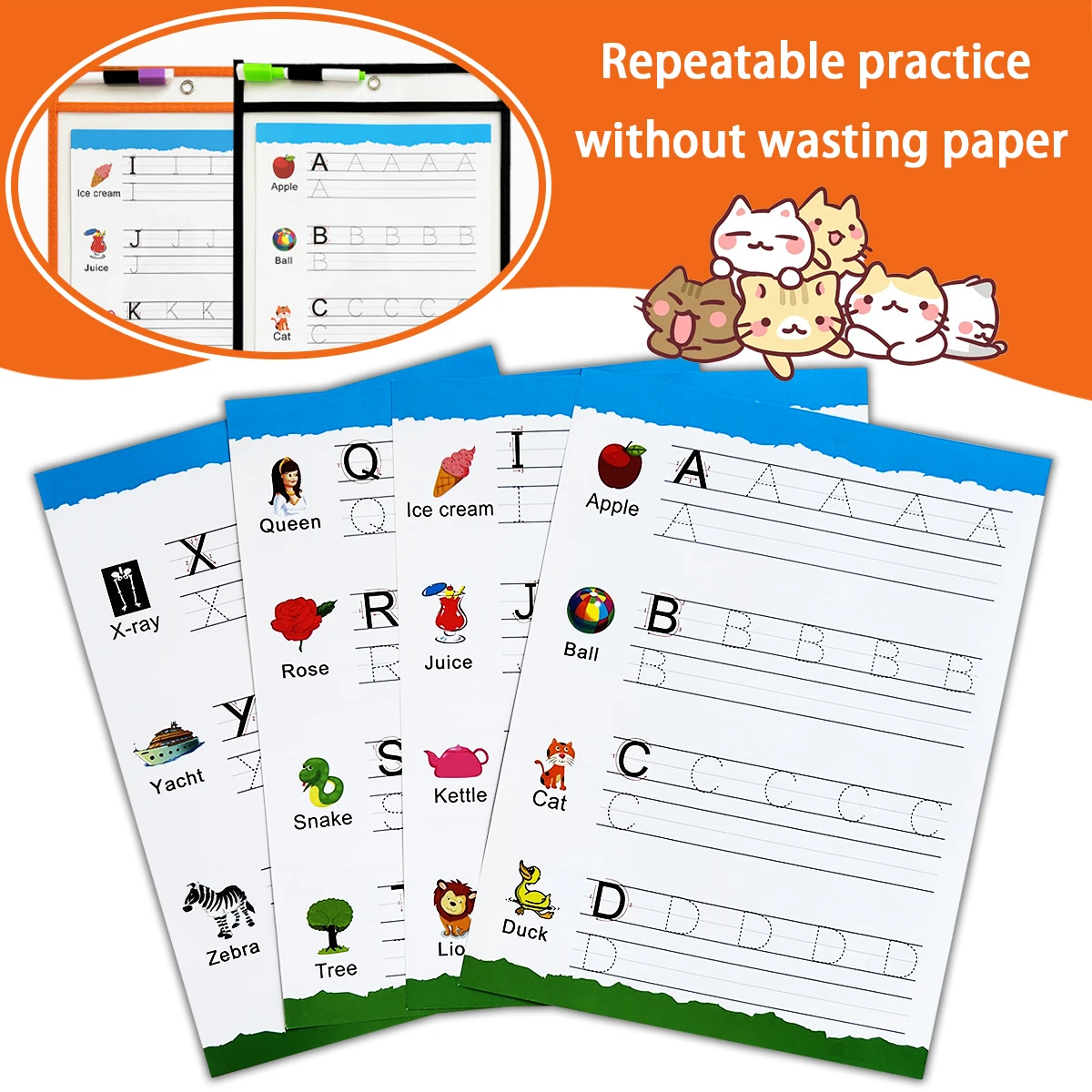 Custom Dry - Wiping Bags for Practice - Letter Tracing Worksheets Included