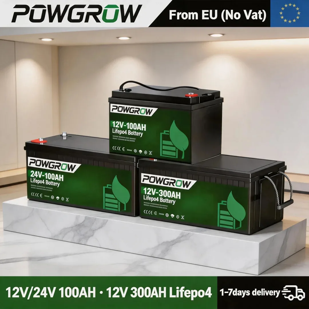 POWGROW 12V 300AH 24V 100Ah Lifepo4 Batterij A+ Power Storage Solar Inverter Batterij voor Duurzame Energie Systemen BMS Ingebouwd