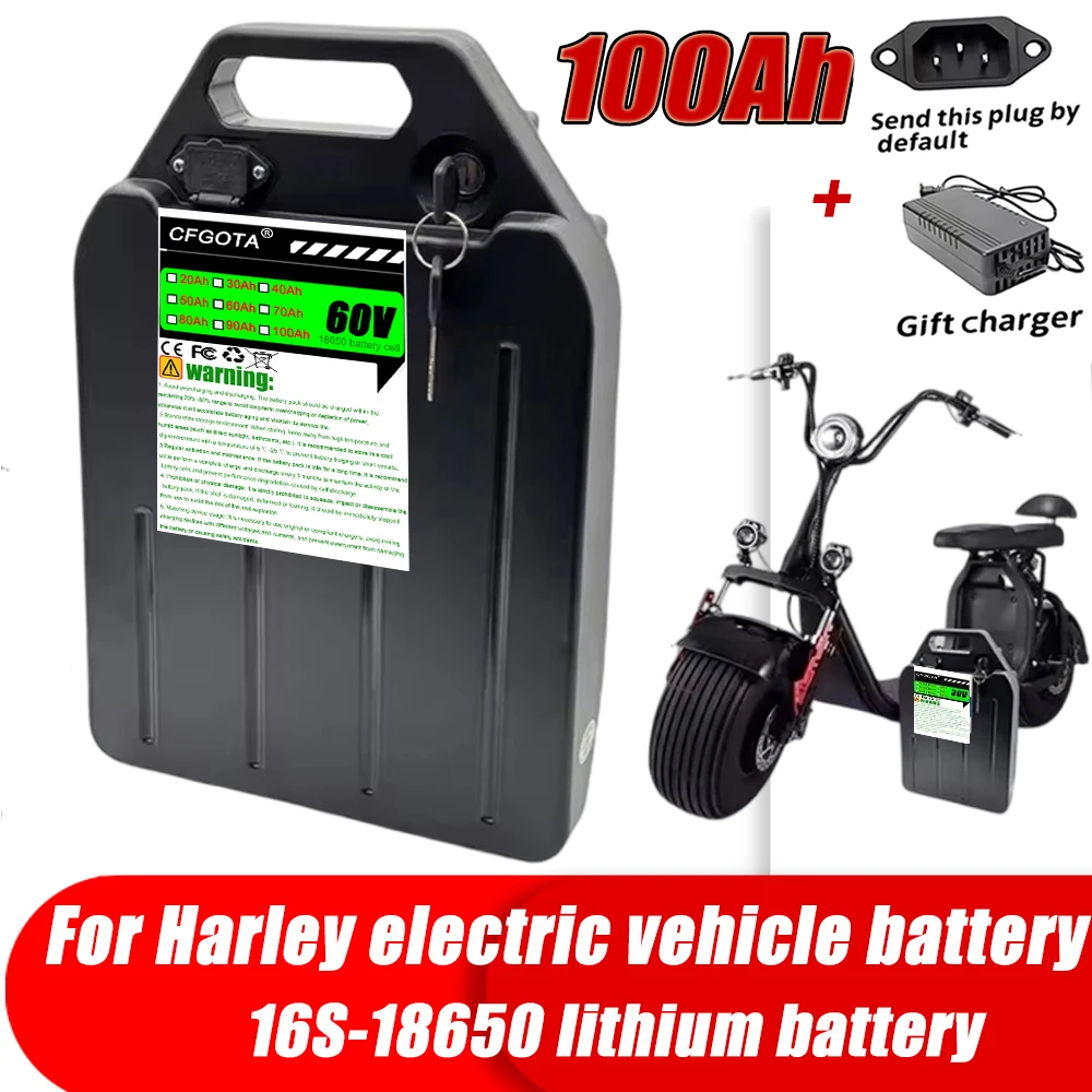 Electric vehicle lithium battery 60V 20Ah 50Ah 1500W for Harley two wheel foldable Citycoco electric scooter