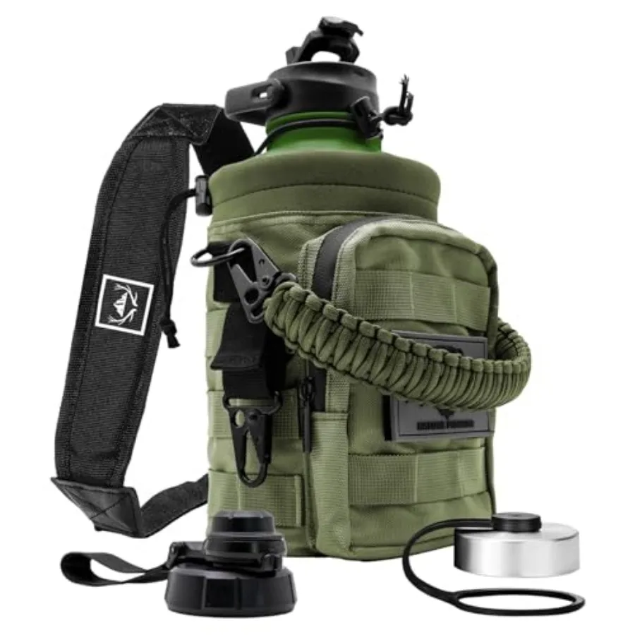 

Tactical Water Bottle Set Stainless Steel Half Gallon Insulated Water Bottle with Tactical MOLLE Bottle Carrier Sleeve for Outd