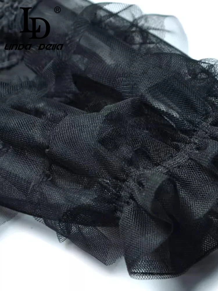 فستان LD LINDA DELLA للربيع والصيف للنساء مفرغ من الدانتيل بأكمام طويلة وحافة فطريات شجرة صالحة للأكل فساتين سهرة كبيرة متأرجحة للحفلات