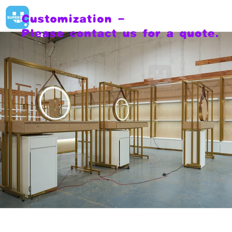 

custom.Modern Retail Beauty Shop Decoration Light Wig Display Shelves Hair Extension Display Rack Stand with Counter