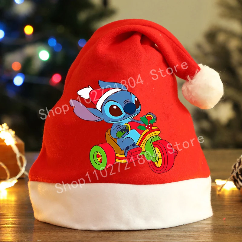 Gorra navideña de Disney Stitch, bonito sombrero con estampado de dibujos animados, fiesta navideña, Papá Noel, accesorio de Cosplay, decoraciones festivas de Anime Kawaii, regalos