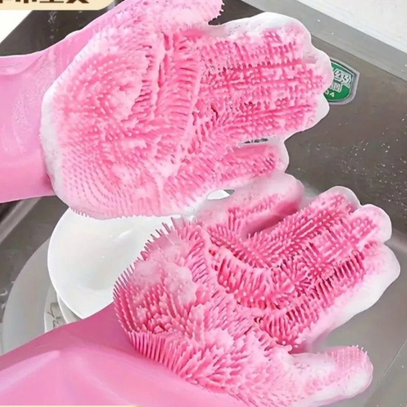 Silikon-Spülhandschuhe für Küche, Geschirrspülen, Wäsche, Schrubben, Haushalt, Weiche Borsten, Reinigung, Tierbaden