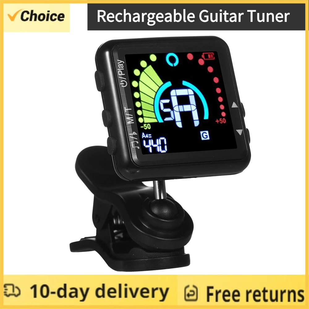 Guitar Tuner Rechargeable Tuner Clip On LED Color Display Professional Electric Guitar Tuner & Metronome for Guitar Accessories