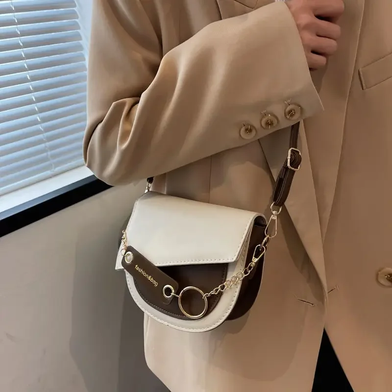 Women Saddle Purses Clutch Handbags 2023 New Messenger Bags Chain Flap Shoulder Bags Solid Color Luxury Designer Crossbody Bag