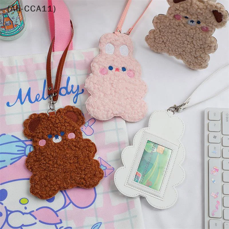 

Kawaii Plush Card Holder Cute Transport Card Keeper with Strap for Girls School ID Holder Card Protector Backpack Charm
