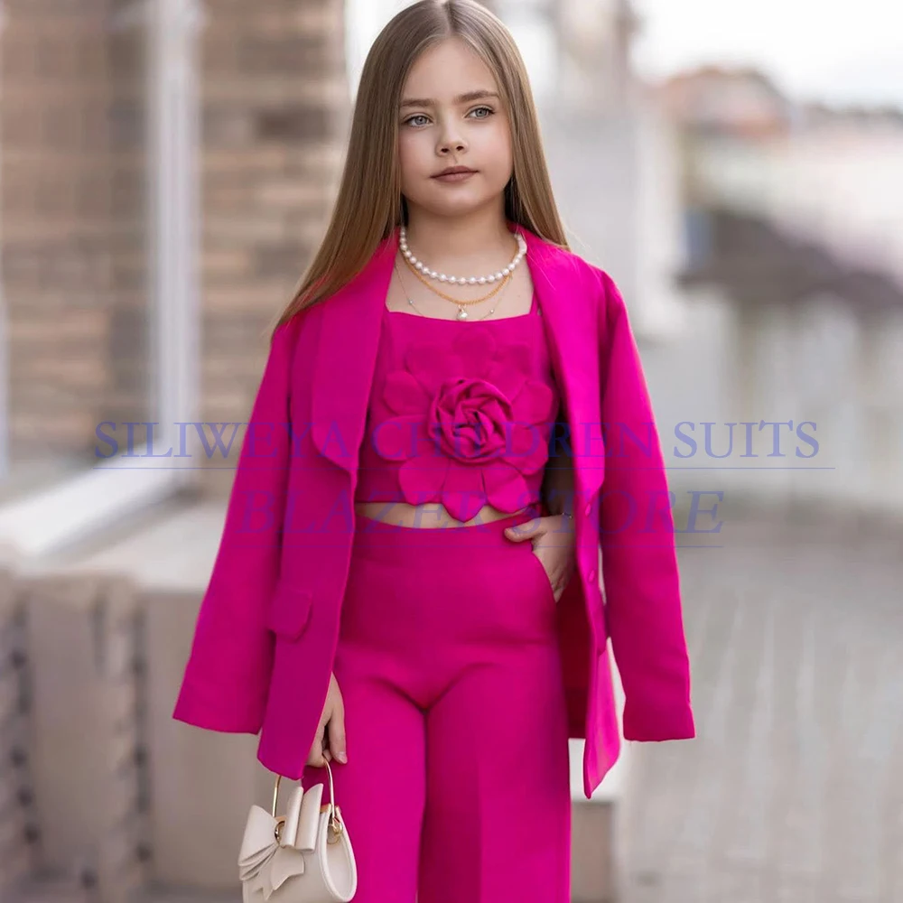 

Fashion Girls Suits Customzied Solid Color Single Button Shawl Lapel 2 Piece Jacket Pants Sets Luxury Top And Buttom Kid Outfits