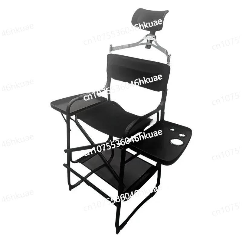 

Folding High Table Makeup Chair for Tall Supervisor, Equipped with Seat Cushion, Side Table and Foot Rest,