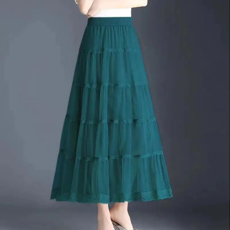 Three-layer Big Swing Gauze Skirt Women\'s Spring and Summer New Solid Long Skirt A-line Pleated Cake Skirt