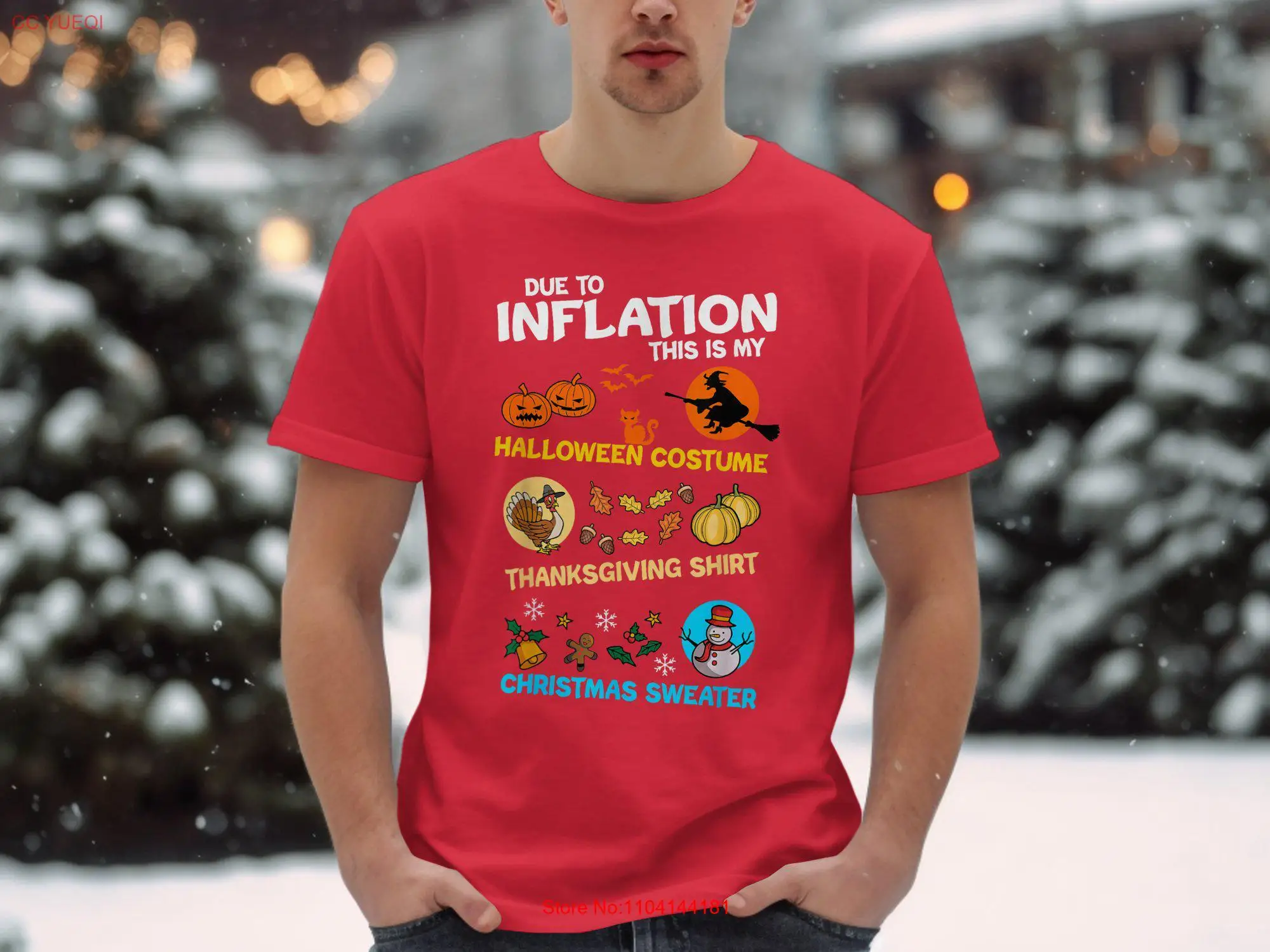 

Забавная рождественская футболка Due to Inflation, костюм на Хэллоуин, свитер на День Благодарения, праздничный юмор с длинными или короткими рукавами