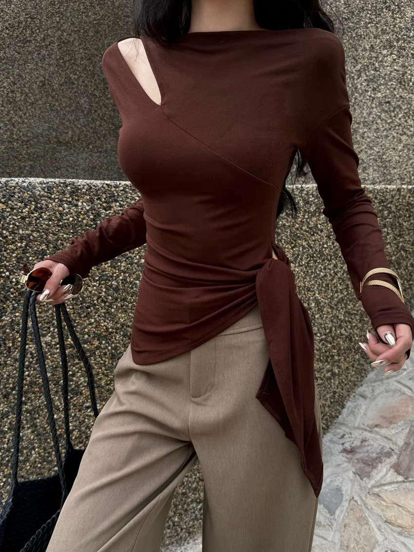 Alien Kitty Hot Girls Women Tees Solid Split New Sexy Casual Skinny Mujer 2025 Party Autumn Fashion Close Waist Gentle T-Shirts