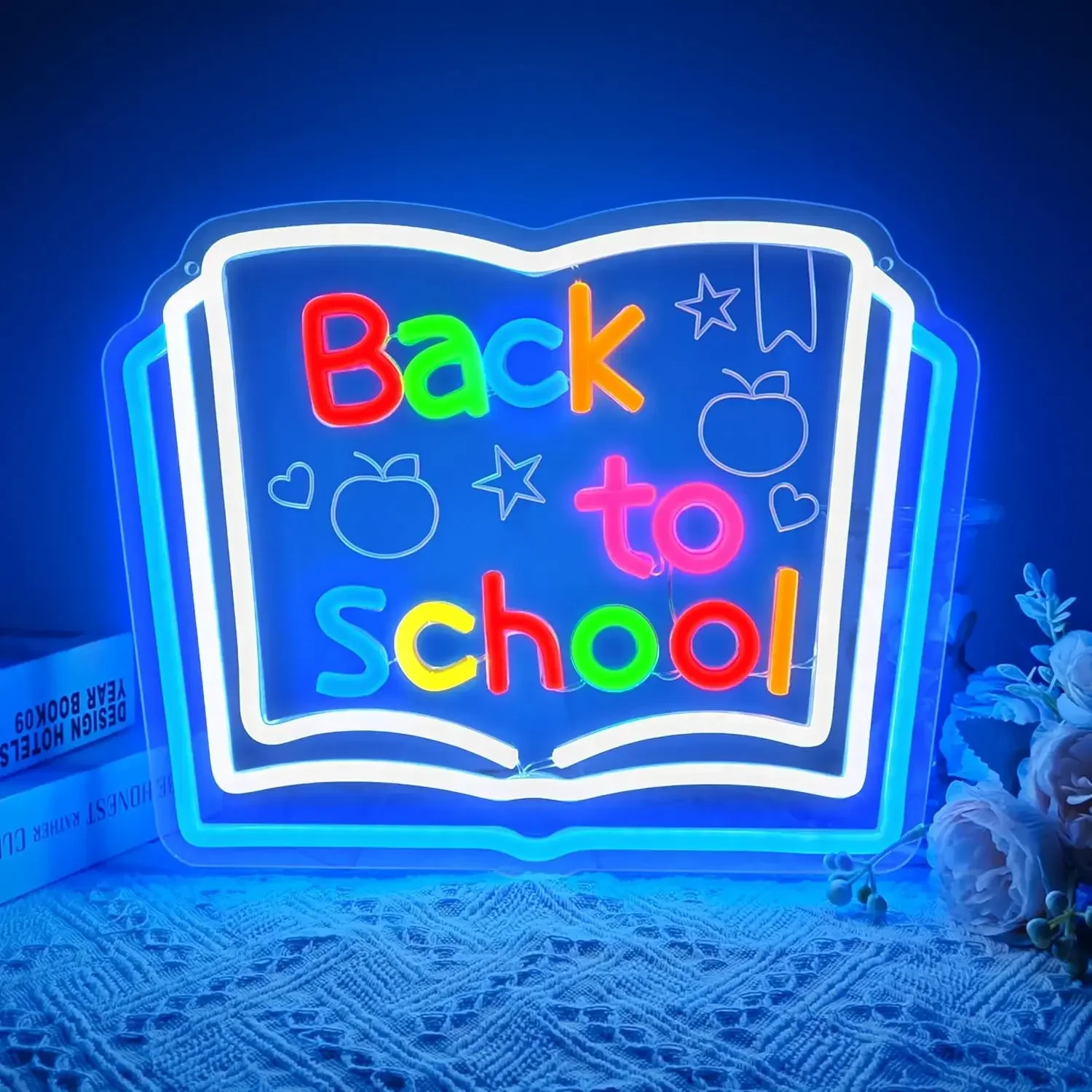 

Неоновая вывеска «Снова в школу» с USB-питанием, регулируемая по яркости, светодиодная неоновая вывеска для украшения стен в школе, подарки на церемонию открытия учебного года