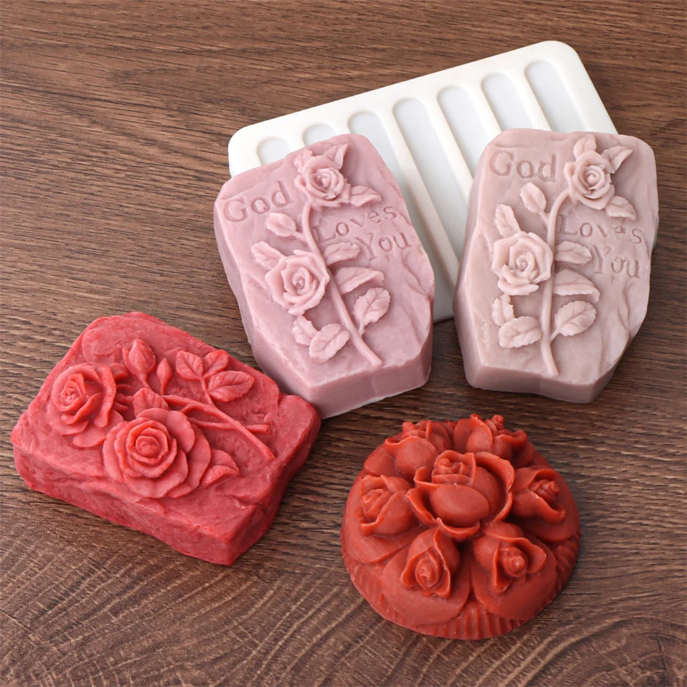 Round Rose Soap Silicone Mold Valentine\'s Day Flower Soap Mold DIY Peony Tulip Rose Plaster Candle Mold Valentine\'s Day Gift