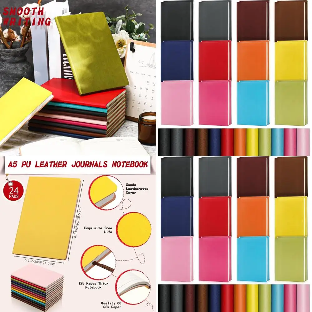 

A5 Soft PU Leather Ruled Notebooks, 128-Page Lined Journals for Office, School, & Business, 8.1 x 5.6, Bright Color