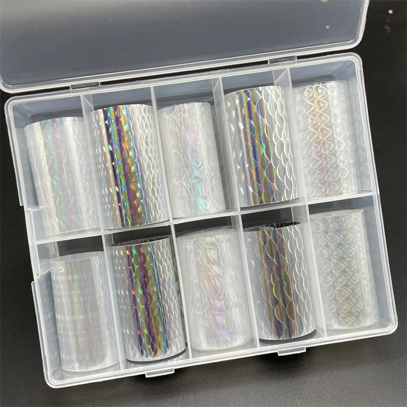 1 Box Laser Fish Scale Nail Foils for Transfer Paper Metal Silver Mirror Nails Wraps Chameleon Superior Nail Art Decorations
