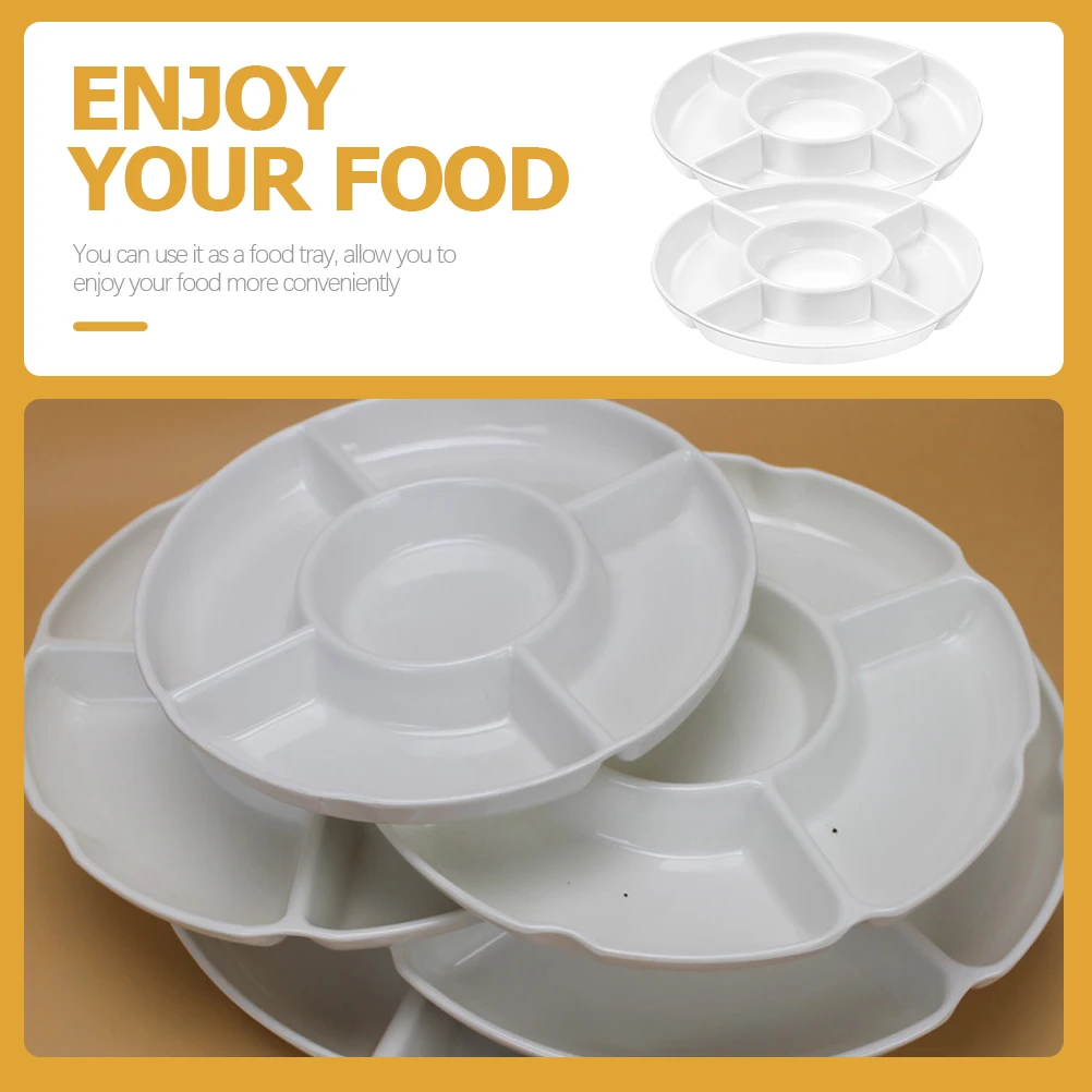

2 Pcs Five Compartment Snack Plate Large Sectional Food Tray Serving Platter Dipping Sauce Divided White Plastic Kitchen Bar
