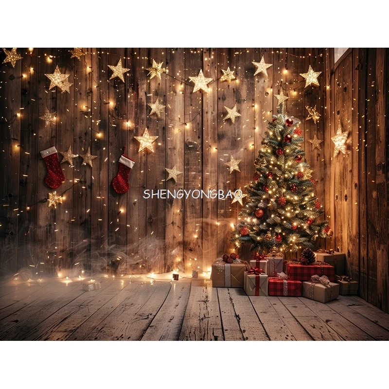 SHENGYONGBAO Christmas Day Decoration Living Room Photography Backdrops New Year Holiday Fireplace Indoor Party Background JS-06