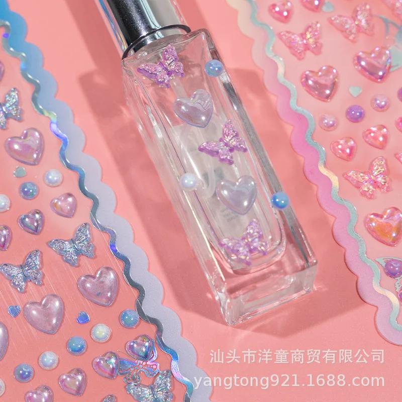 4 stks Creatieve Mooie Vlinder Liefde Kristal Sticker Diy Stereo Handboek Decoratieve Dagboek Sticker Kawayi