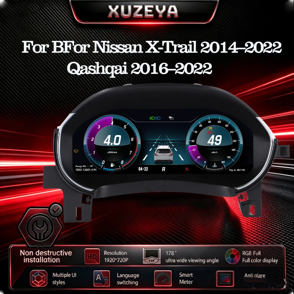Dashboard Display For Nissan X-Trail 2014-2022 Qashqai 2016–2022 Speedometer Virtual Cockpit Digital Cluster Instrument CarPlay